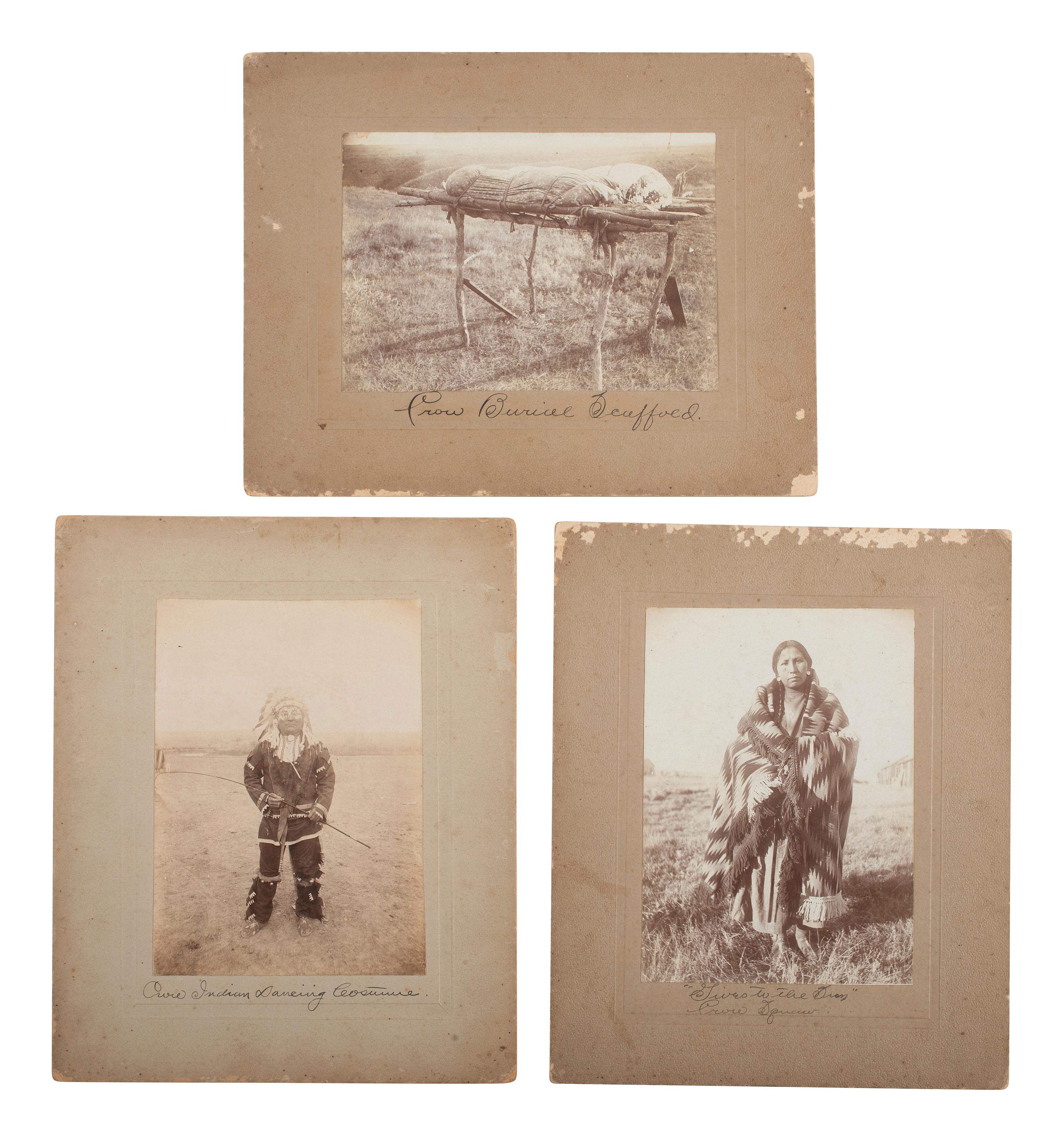 [NATIVE AMERICANS]. A group of 10 photographs of the Custer Battlefield and Crow Indians, incl. Chief "Two Moons" and "Curly."