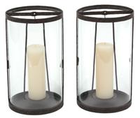A Pair of Contemporary Glass and Metal Hurricane Lamps Height 16 inches. — 20TH CENTURY
