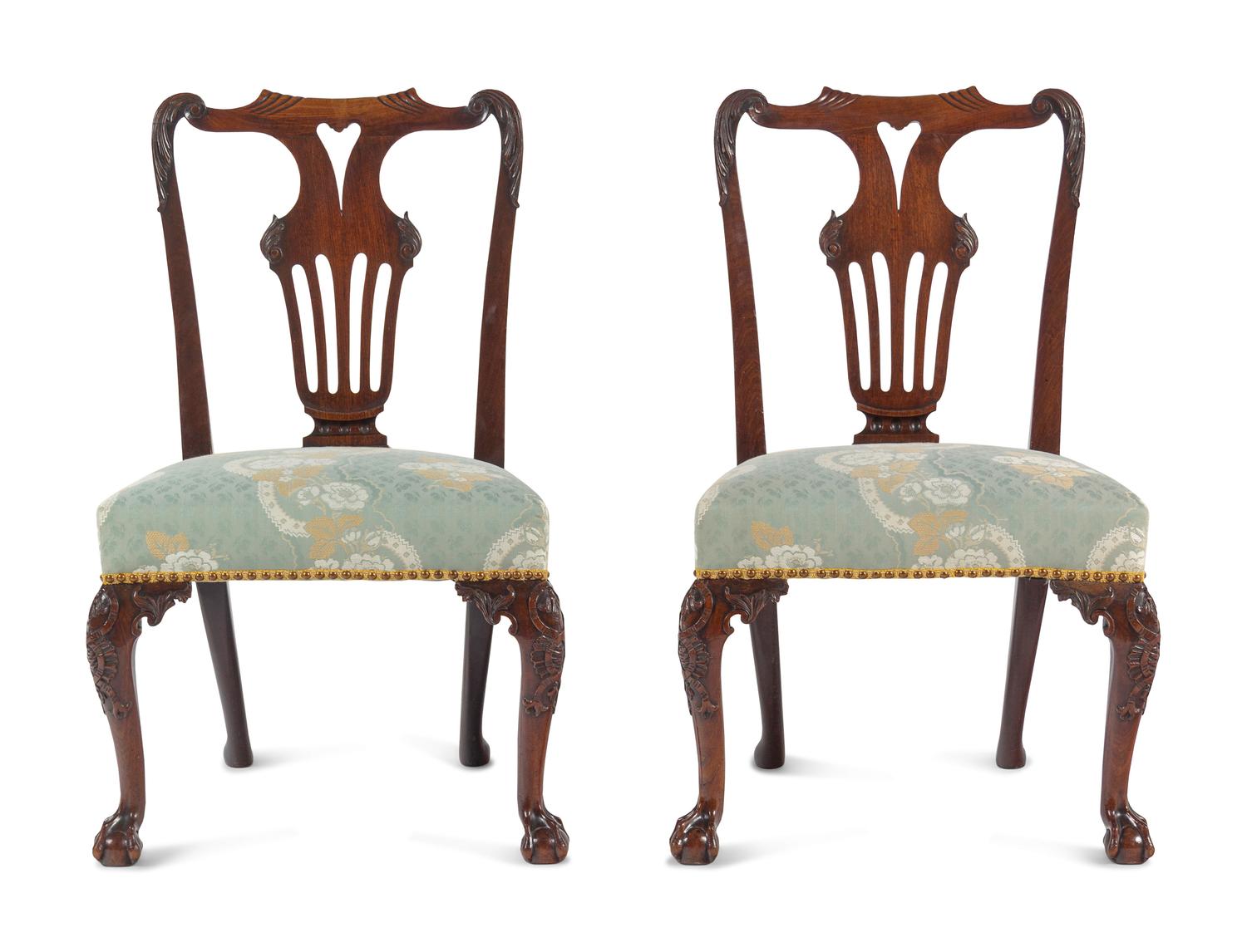 A Pair of George II Carved Mahogany Side Chairs