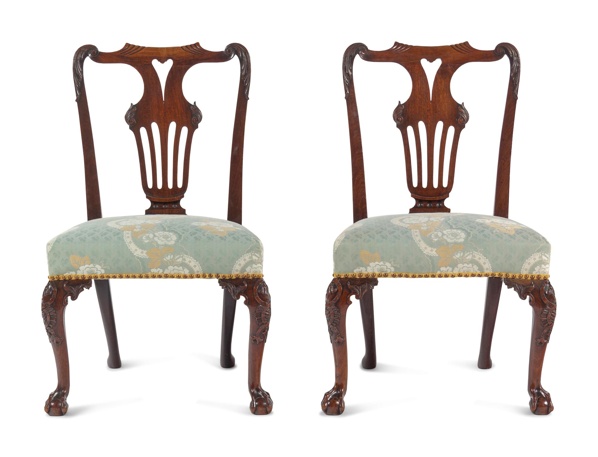 A Pair of George II Carved Mahogany Side Chairs