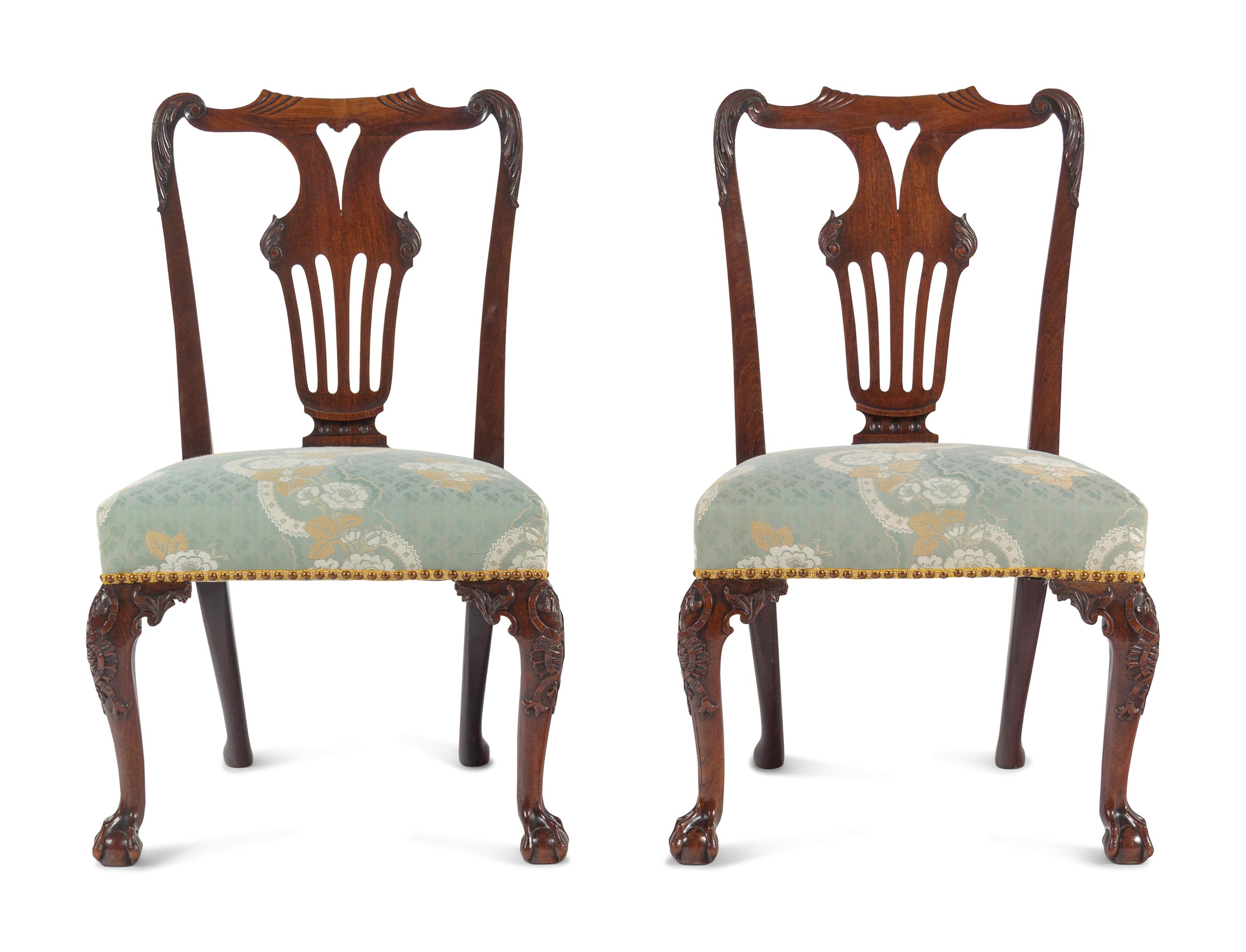 A Pair of George II Carved Mahogany Side Chairs