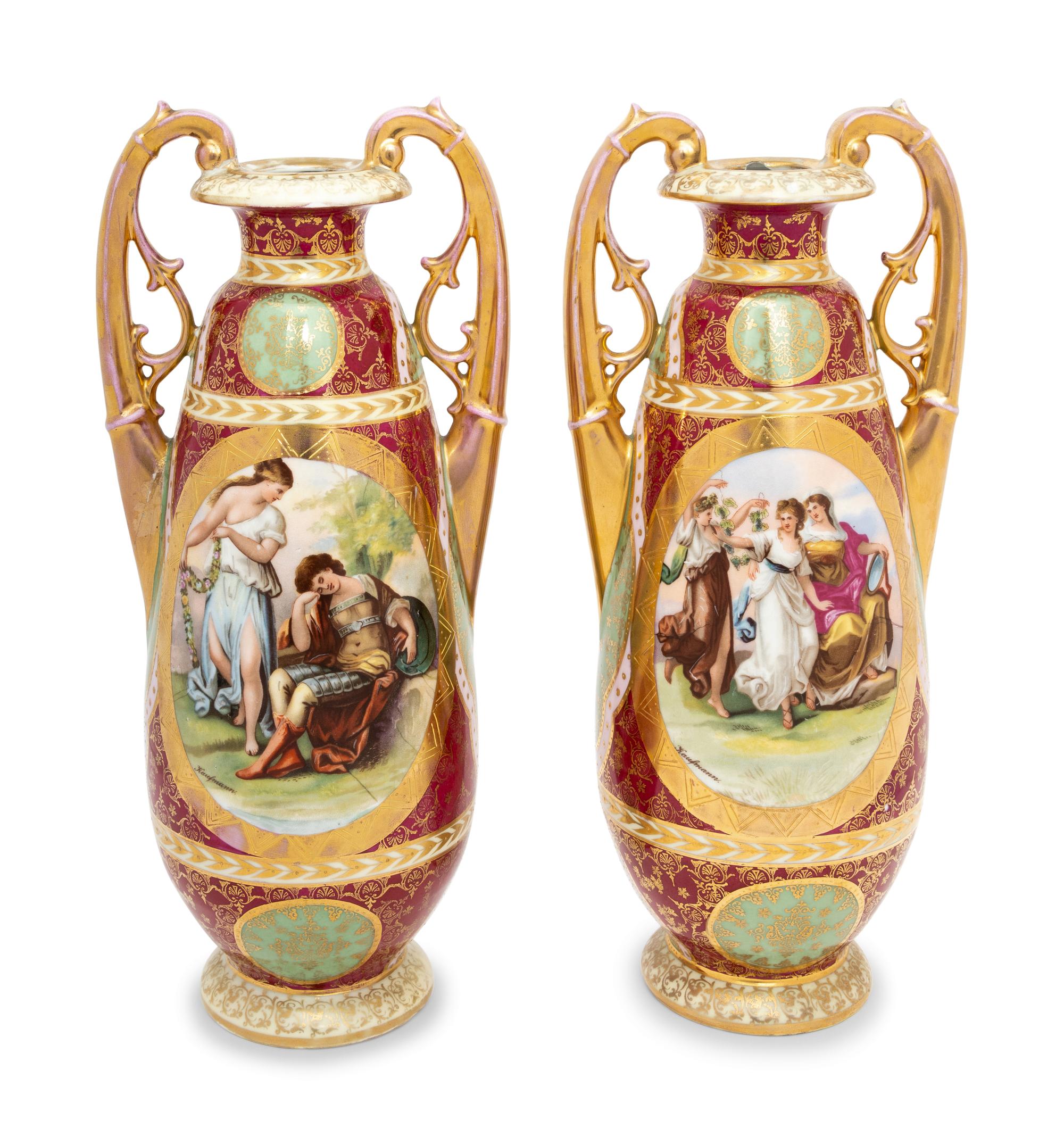 A Pair of Vienna Style Porcelain Vases