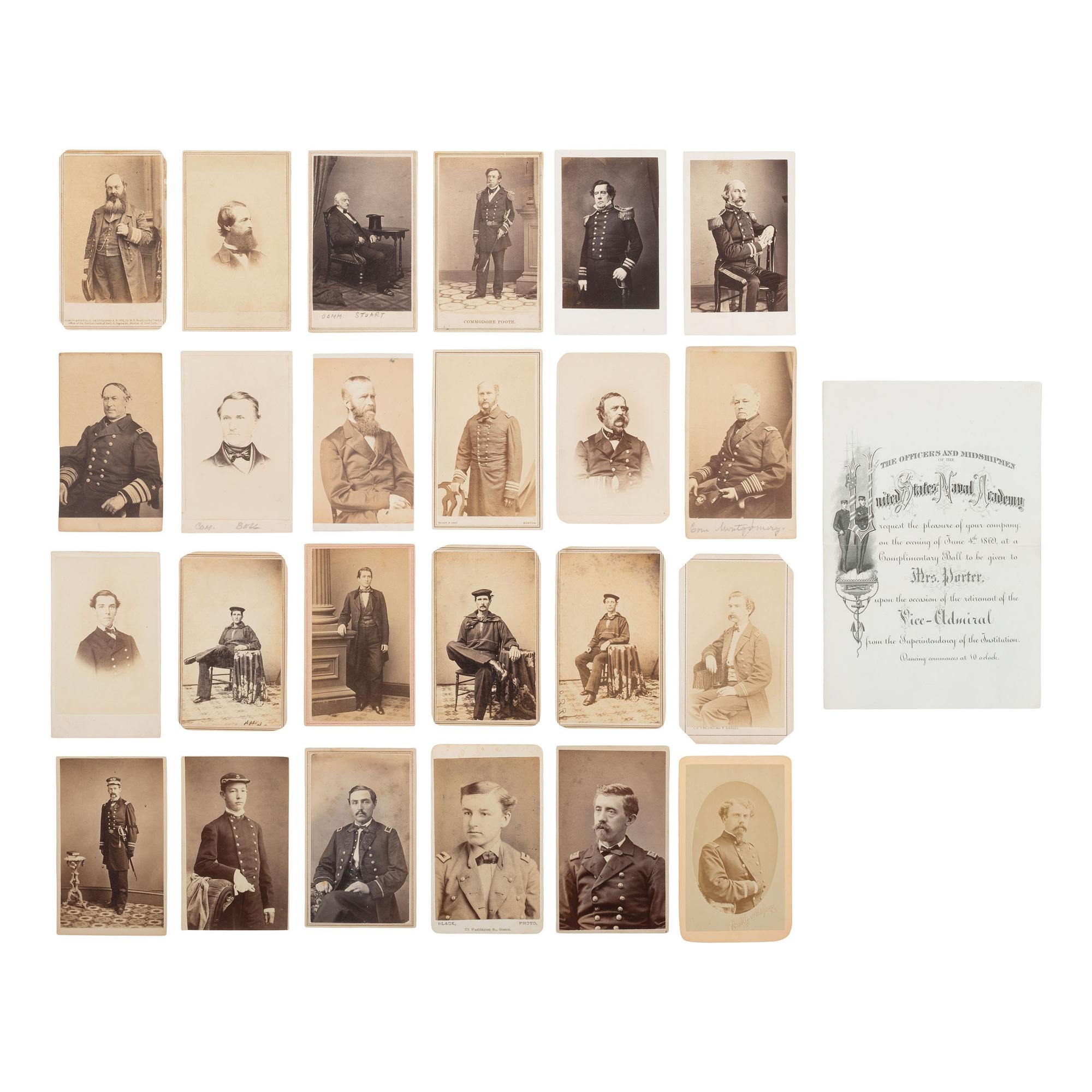 [Civil War] Group of 24 Carte de Visites of US Naval Officers and Sailors, many identified, incl. Farragut, Foote, Porter, DuPont.