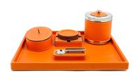 A Chrome Mounted Leather Smoking Set Width of tray 21 inches. — 20TH CENTURY