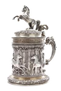 An Austro-Hungarian Silver Tankard, J. C. Klinkosch, Vienna, Late 19th/Early 20th Century, the rearing horse finial above the domed lid