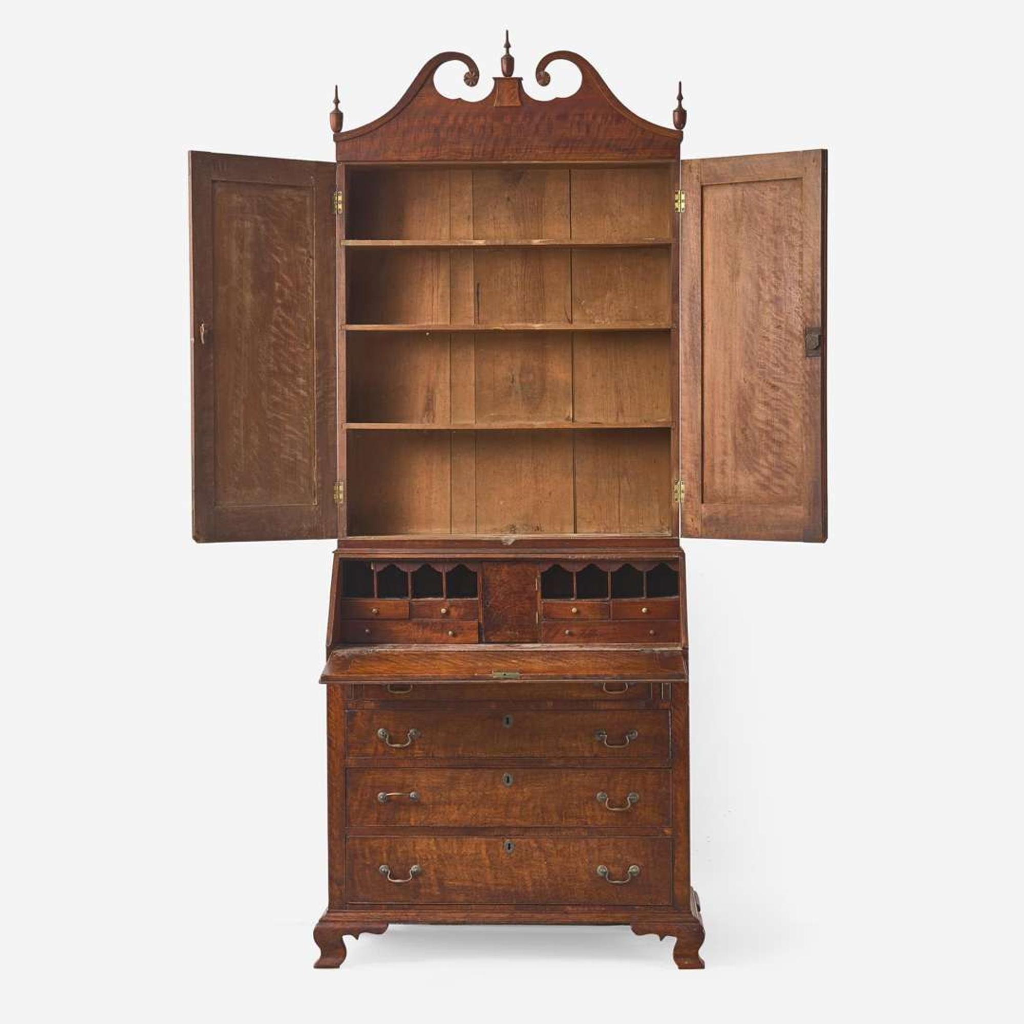 A Chippendale figured walnut desk and bookcase Piedmont area, Virginia, late 18th / early 19th century