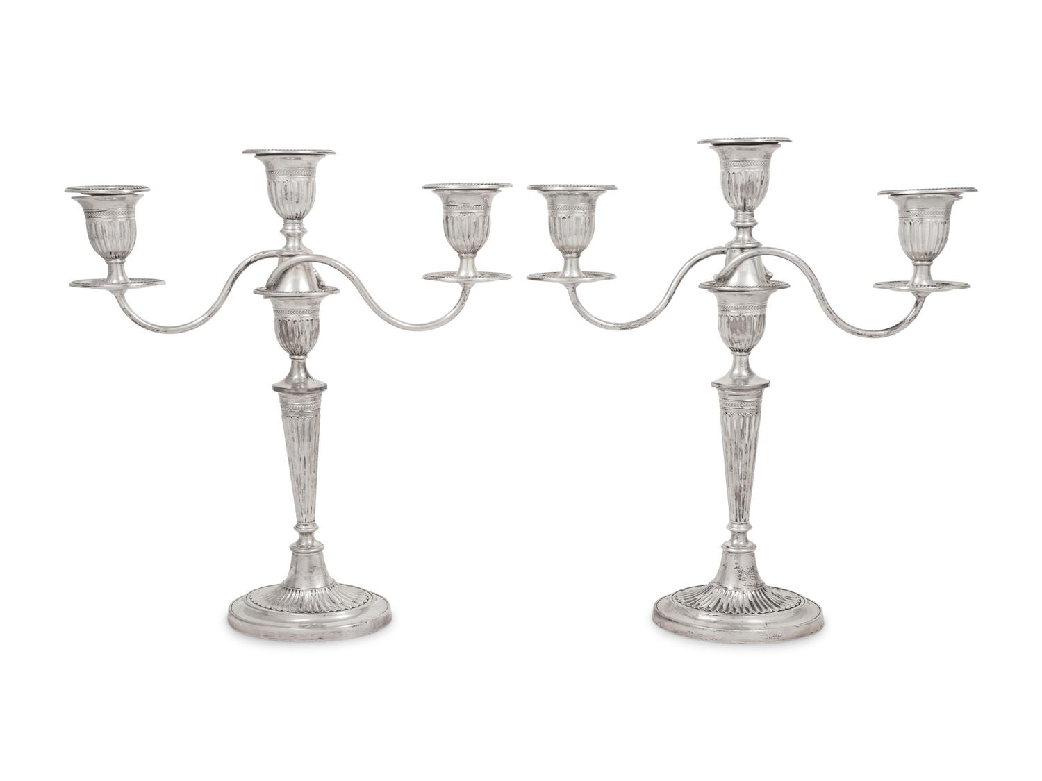 A Pair of Silver Three-Light Candelabra