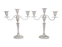 A Pair of Silver Three-Light Candelabra