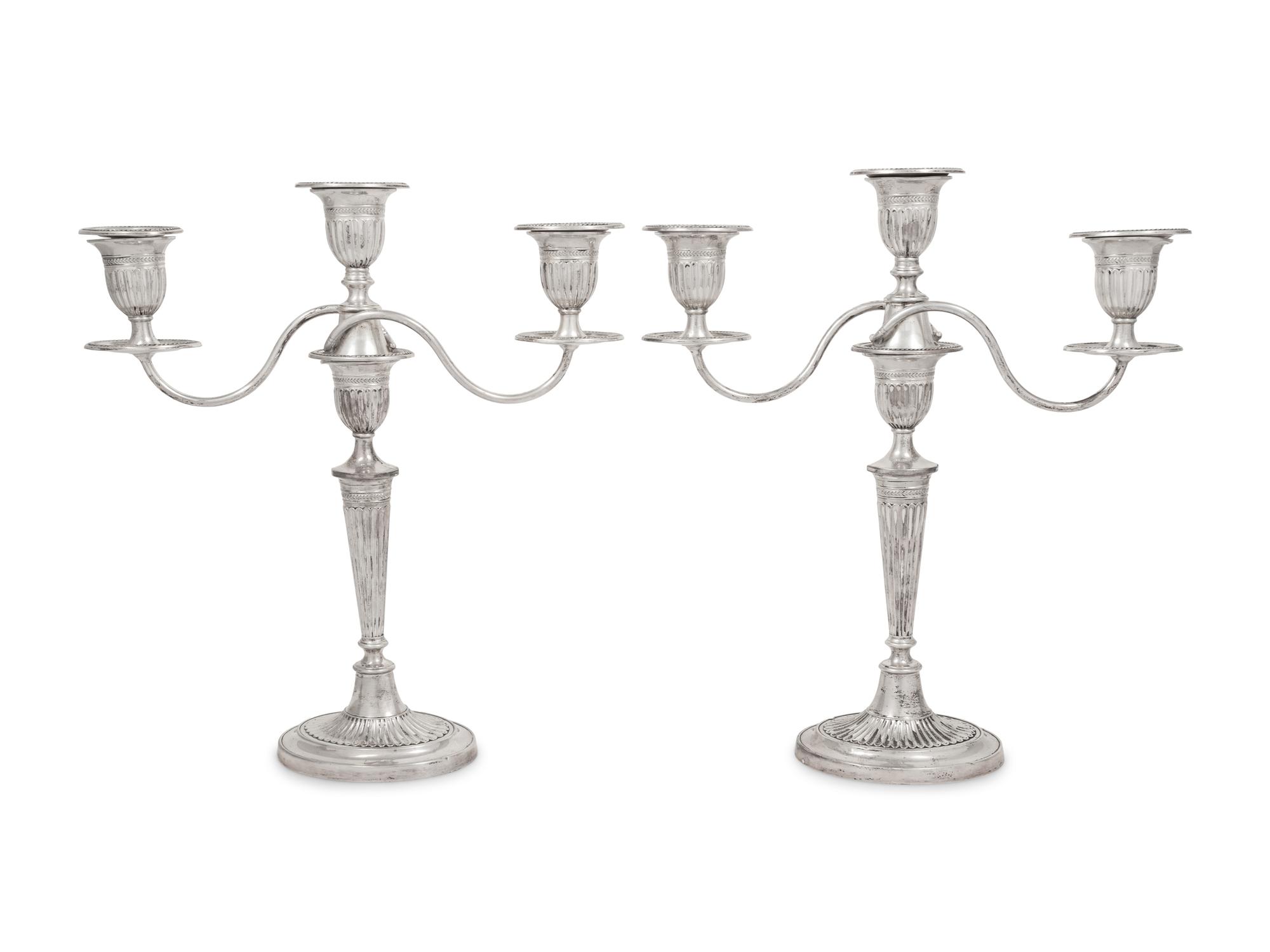 A Pair of Silver Three-Light Candelabra