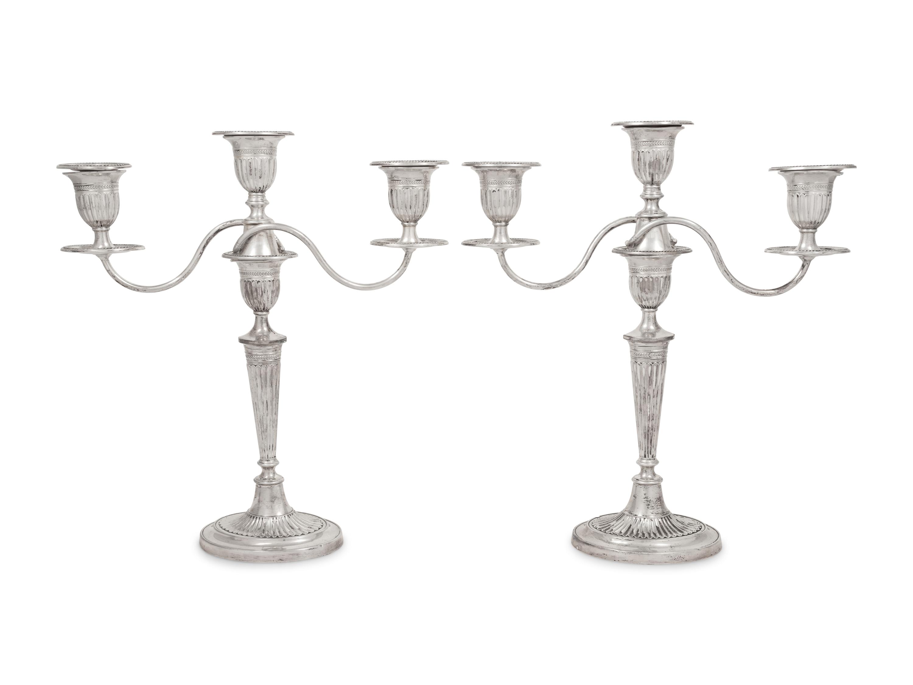 A Pair of Silver Three-Light Candelabra