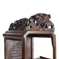 A Pair of Chinese Hardwood Displaying Cabinets, Duobaoge, 20th Century 近代 硬木鏤雕壽字紋大多寶閣一對