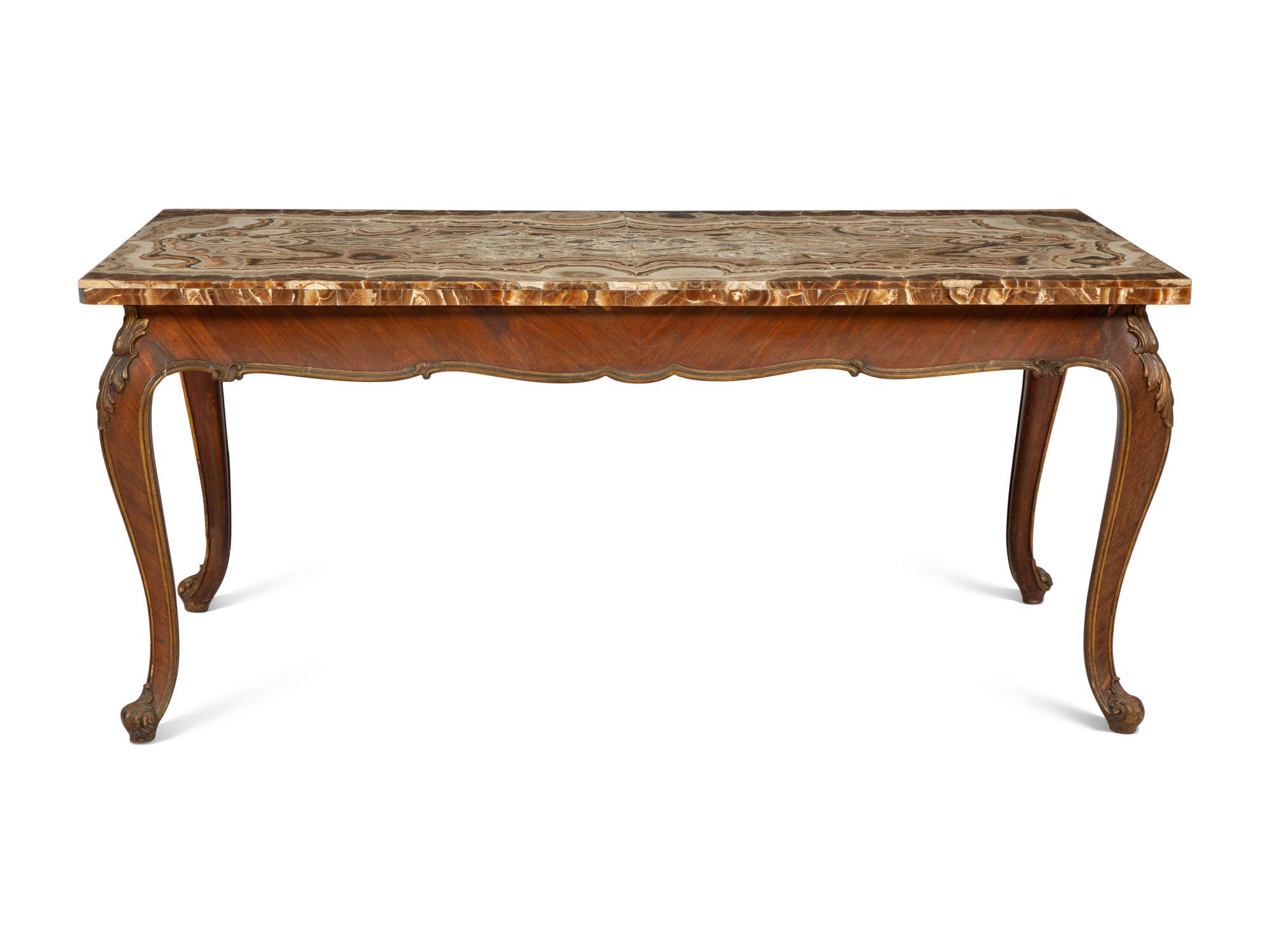 An Italian Painted and Parcel Gilt Table with Agate Top