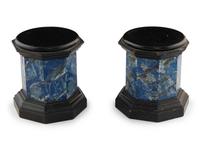 A Pair of Black Stone and Lapis Lazuli Octagonal Small Pedestals