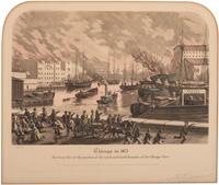 [CHICAGO]. A group of 2 items involving the Great Chicago Fire of 1871, incl. Waukegan Gazette--Extra . 12 October 1871. [ With :] Great Fire aquatint.
