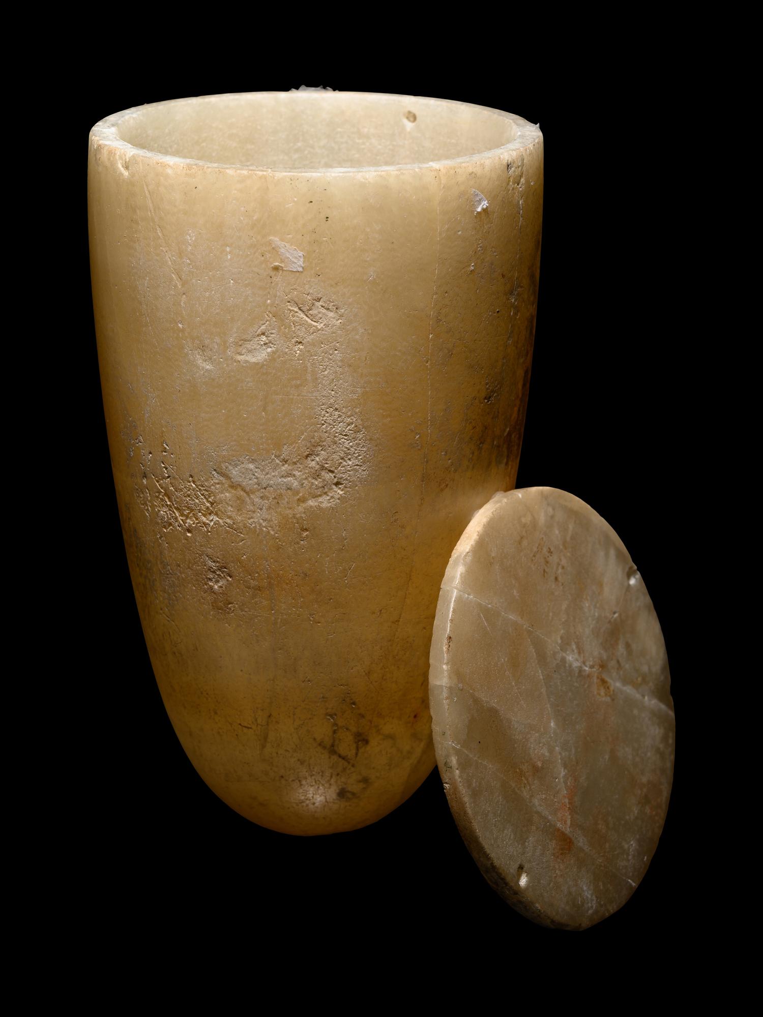 An Egyptian Alabaster Lidded Jar