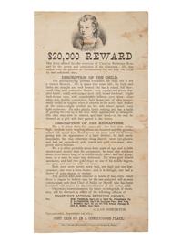 [PINKERTON'S]. $20,000 Reward for the recovery of Charlie Brewster Ross. Philadelphia, 1874.