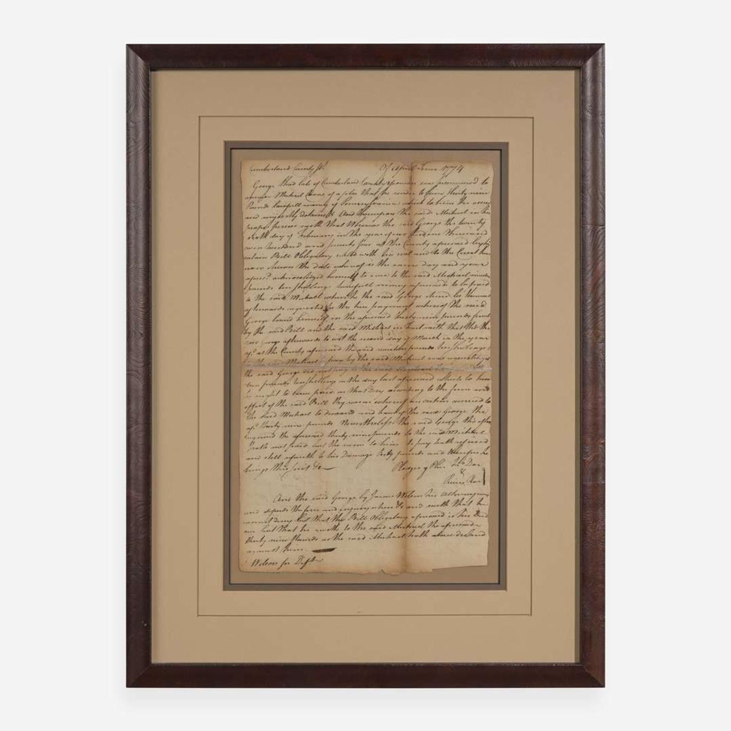 [Declaration of Independence] [Pennsylvania] Wilson, James Manuscript Document, signed