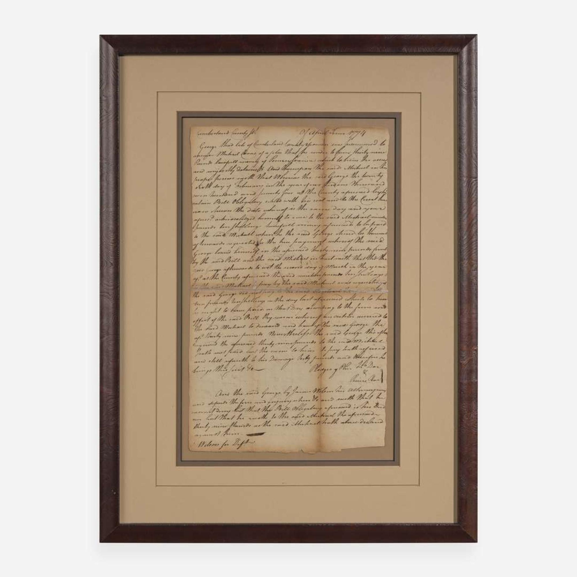 [Declaration of Independence] [Pennsylvania] Wilson, James Manuscript Document, signed