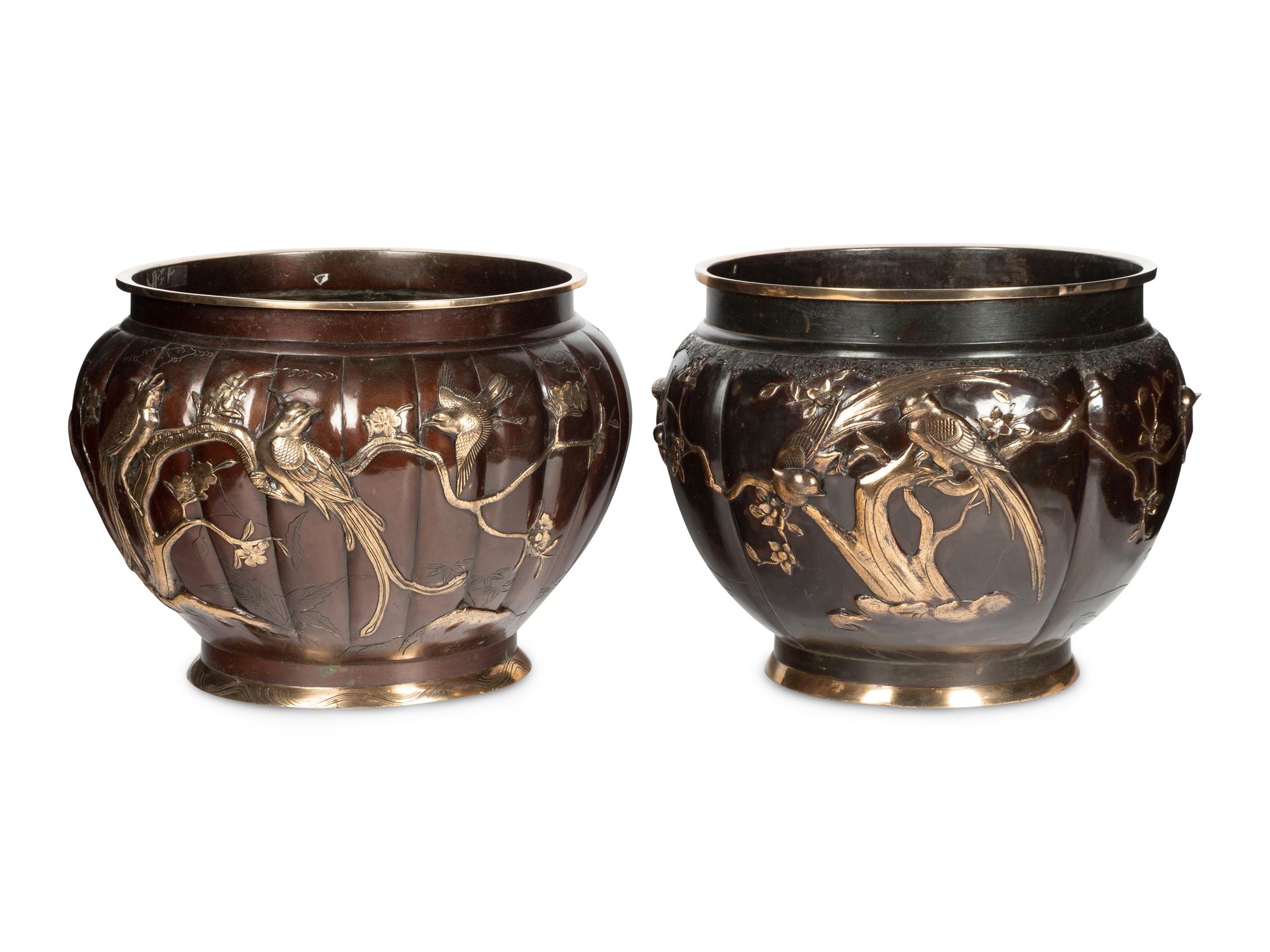 Two Japanese Bronze Jardinières