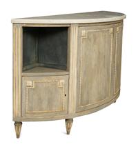 A Louis XVI Style Grey-Painted Marble-Top Demilune Cabinet