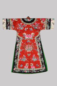 A Red Ground Embroidered Silk Manchu Lady's Robe