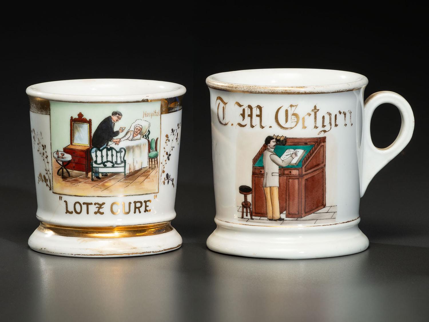 Two Porcelain Occupational Shaving Mugs