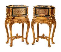 A Pair of Boulle Marquetry and Giltwood Caskets on Giltwood Stands