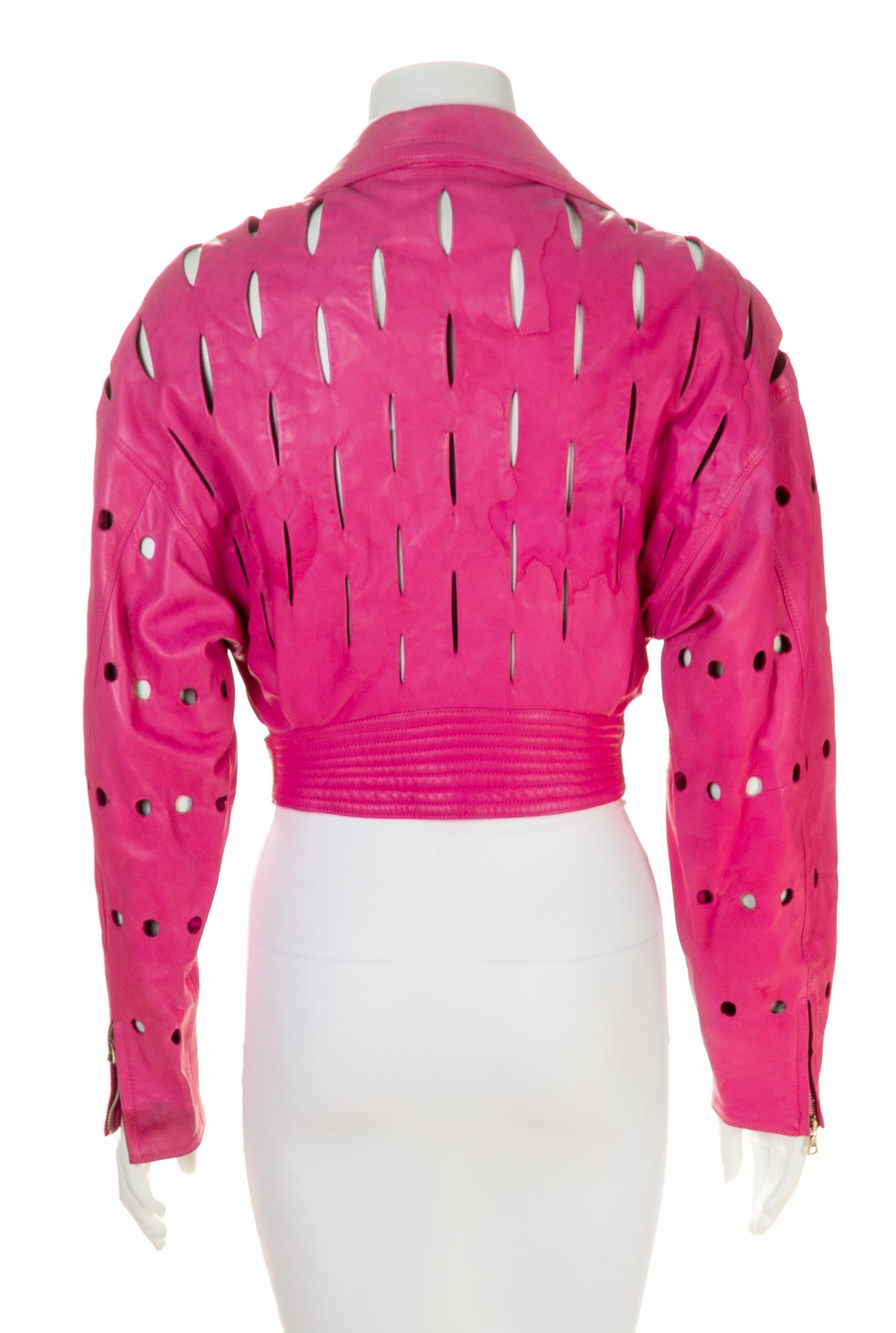 A Gianni Versace Pink Leather Moto Safety Pin Jacket, No size.