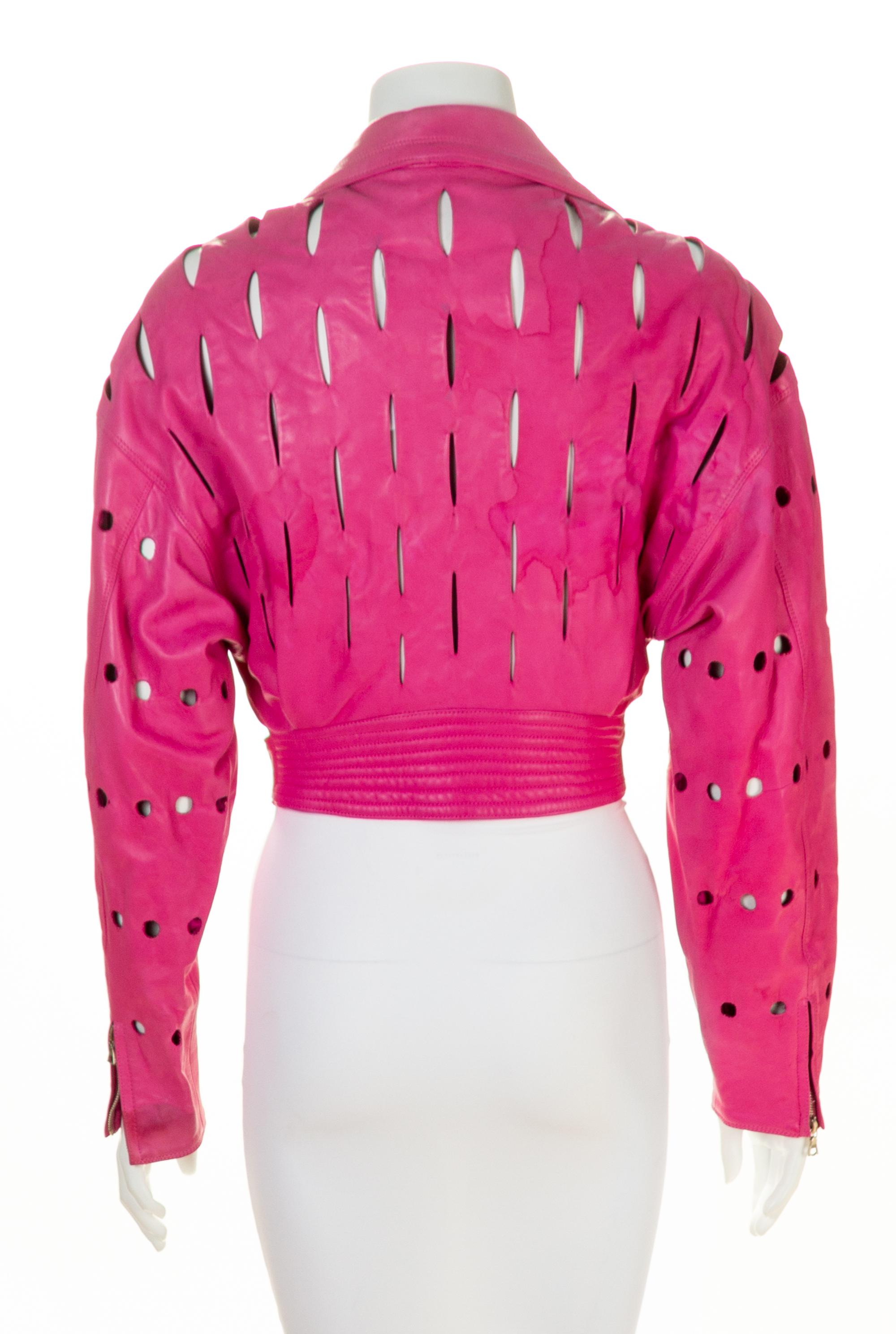 A Gianni Versace Pink Leather Moto Safety Pin Jacket, No size.