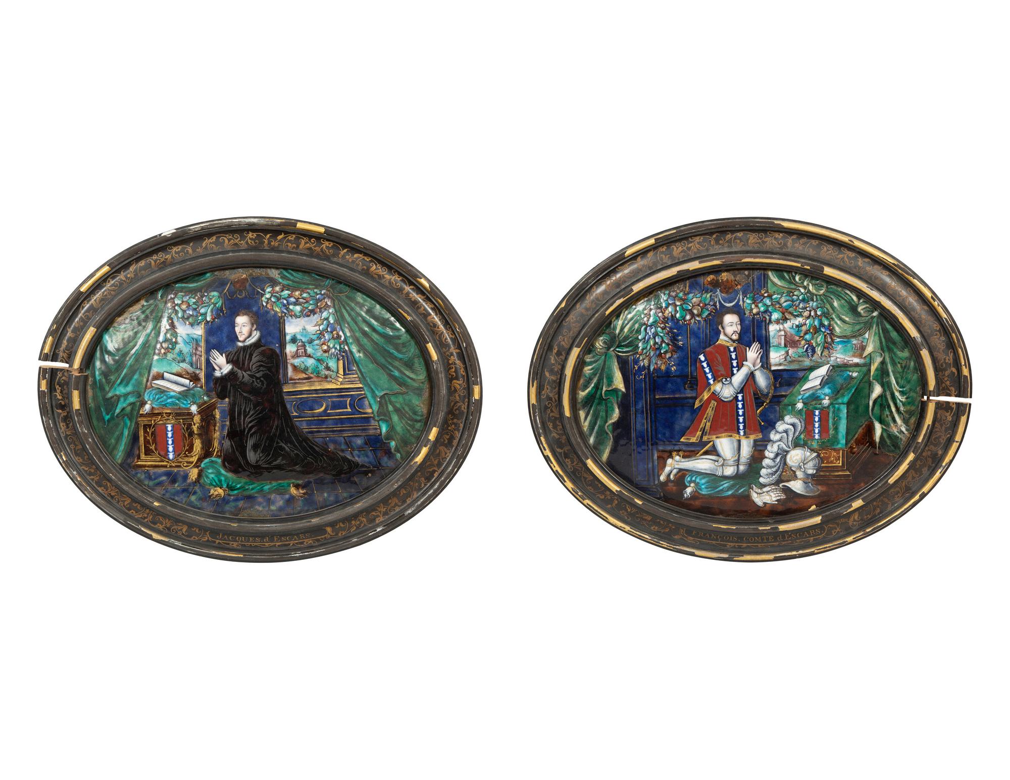 A Pair of Limoges Enameled Copper Plaques Attributed to Leonard Limousin