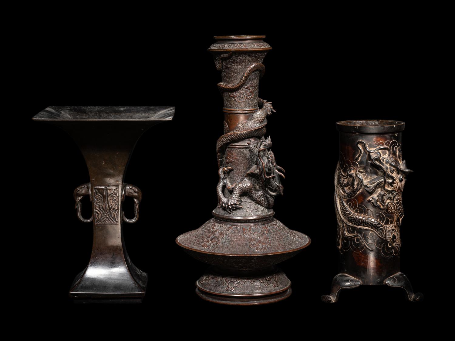 Three Japanese Bronze Vases