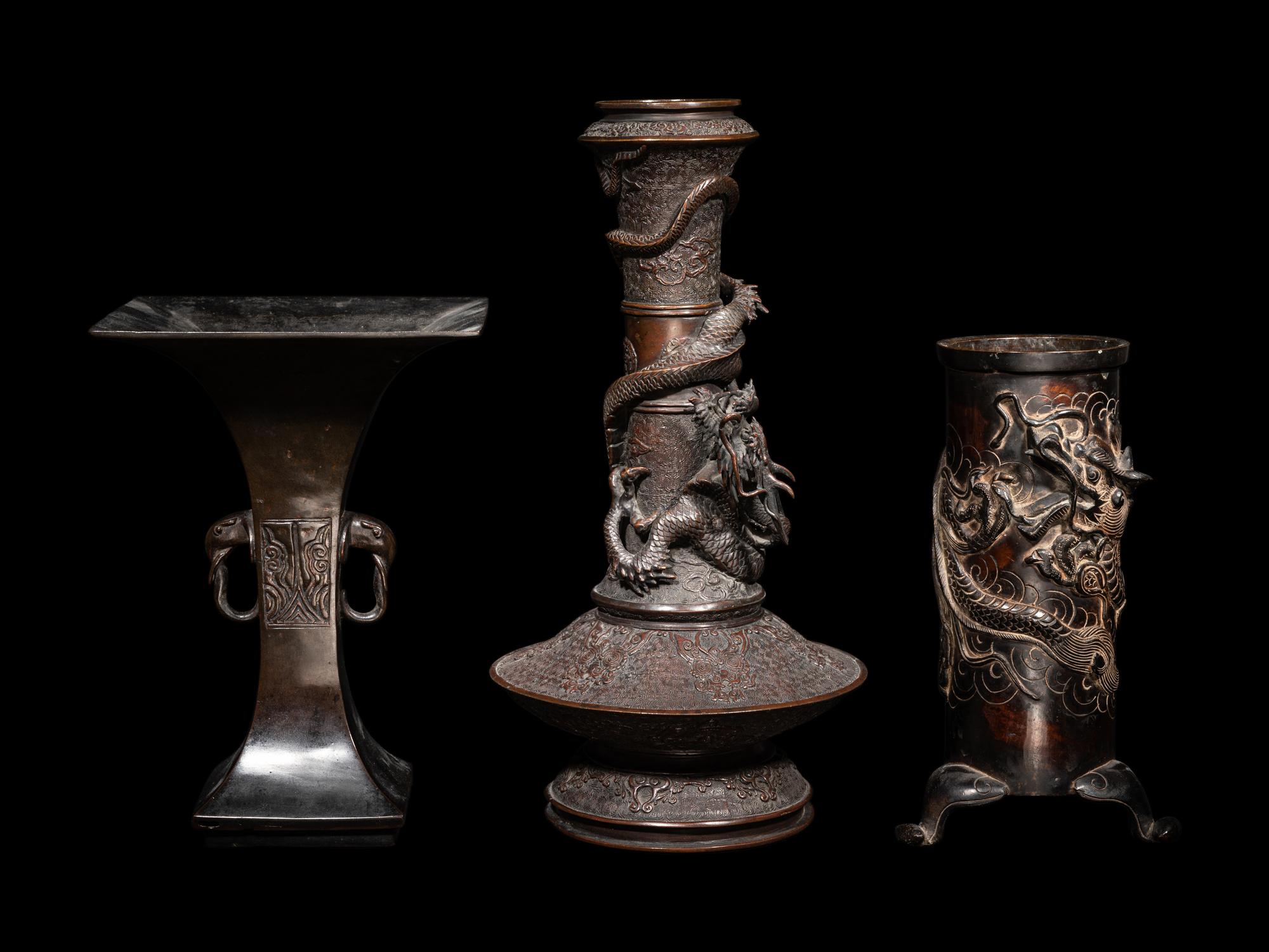 Three Japanese Bronze Vases