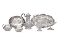 A Group of American Silver Floral Repoussé Table Articles
