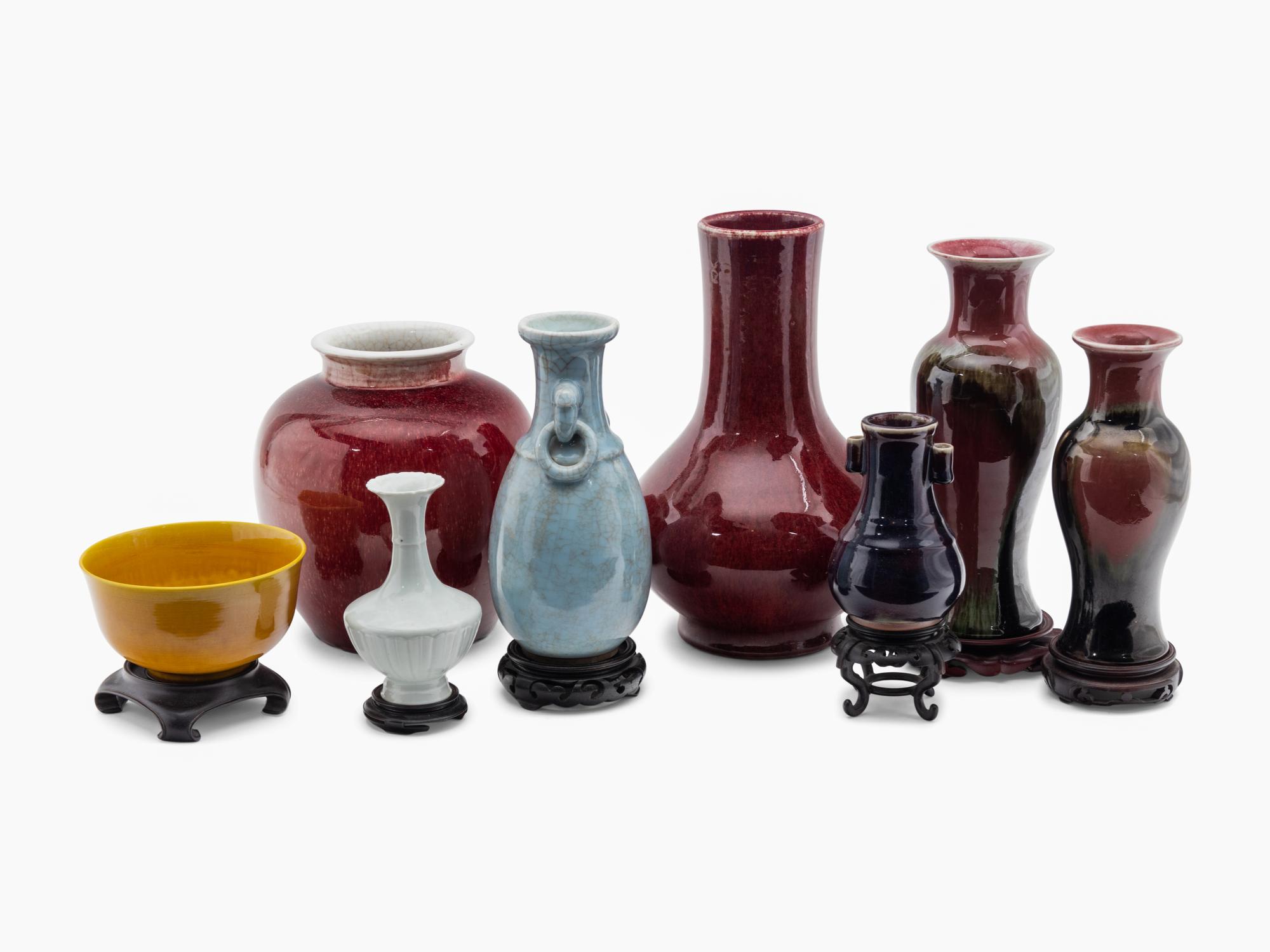 Eight Chinese Monochrome Glazed Porcelain Articles