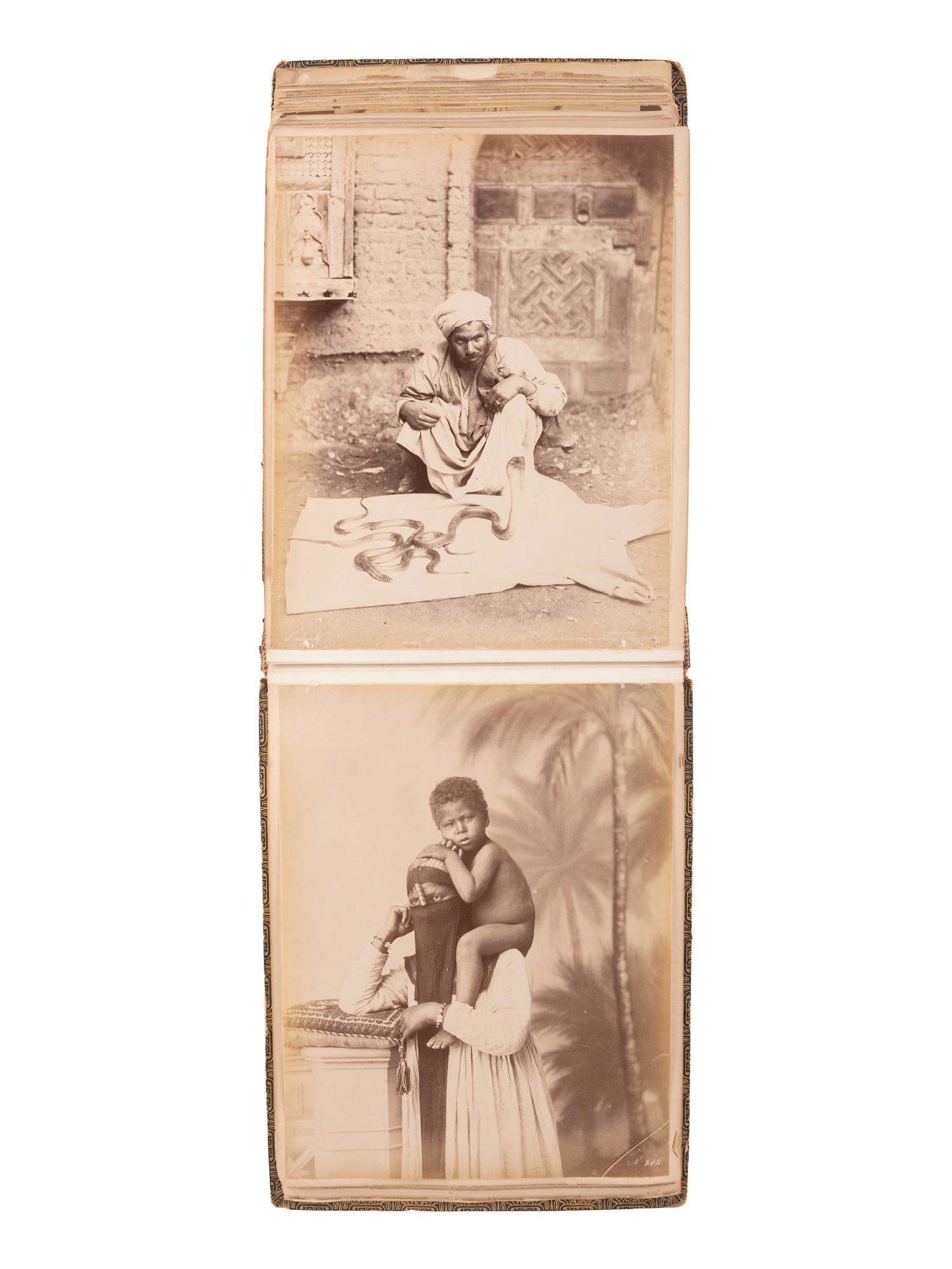 [EARLY PHOTOGRAPHY] Album containing albumen prints of Egyptian scenes and landmarks by various photographers.