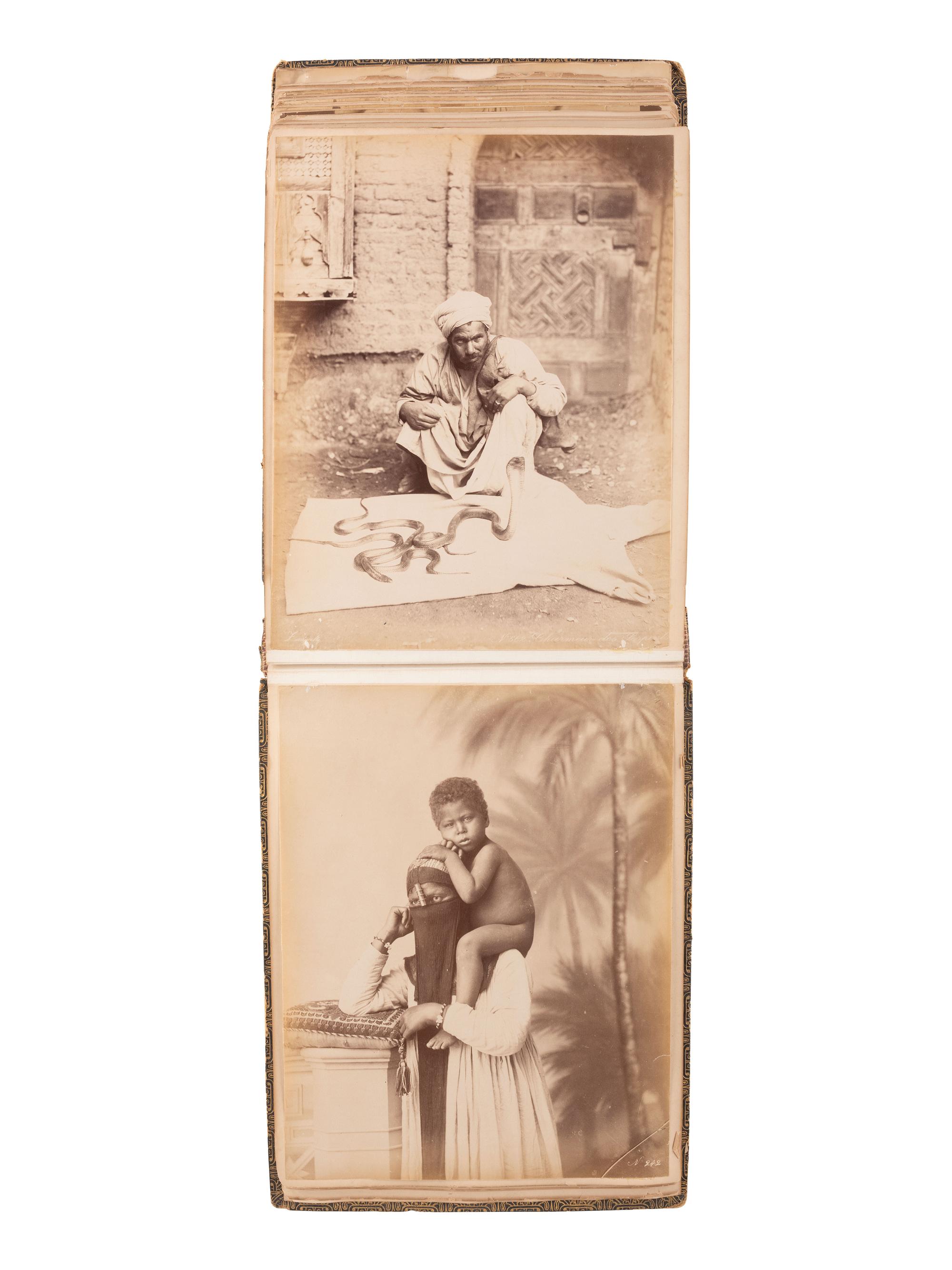 [EARLY PHOTOGRAPHY] Album containing albumen prints of Egyptian scenes and landmarks by various photographers.