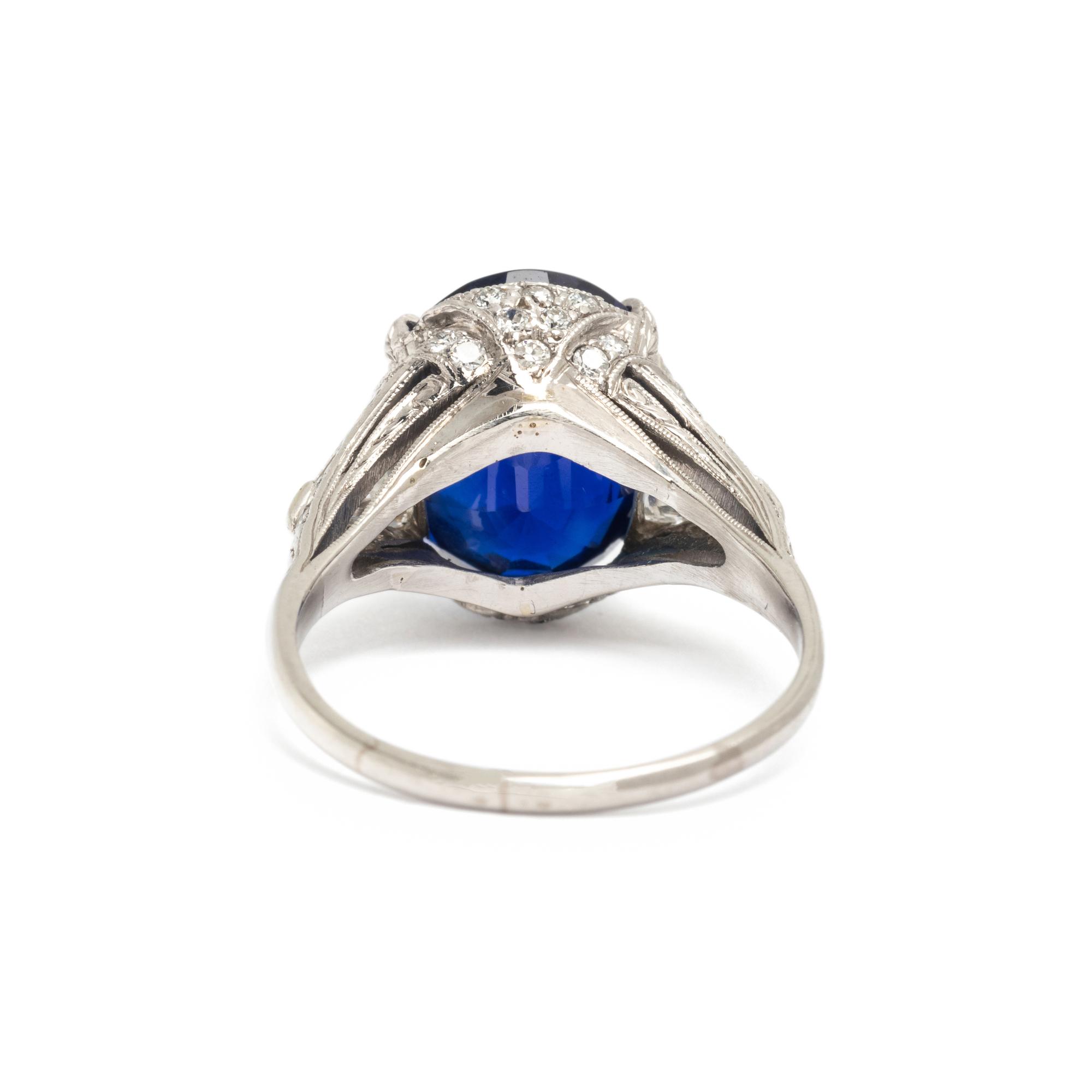 PLATINUM, UNHEATED SAPPHIRE AND DIAMOND RING