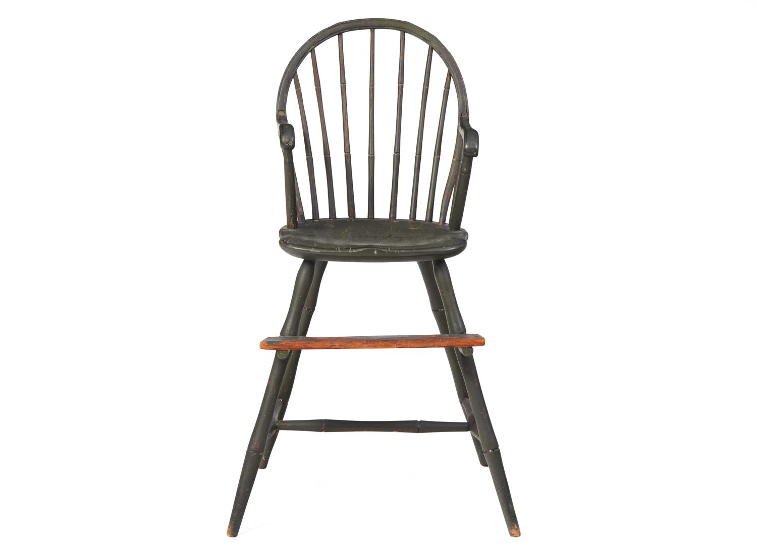 A Green-Painted Bamboo Turned Continuous Arm Windsor High Chair, Philadelphia, PA, Circa 1800