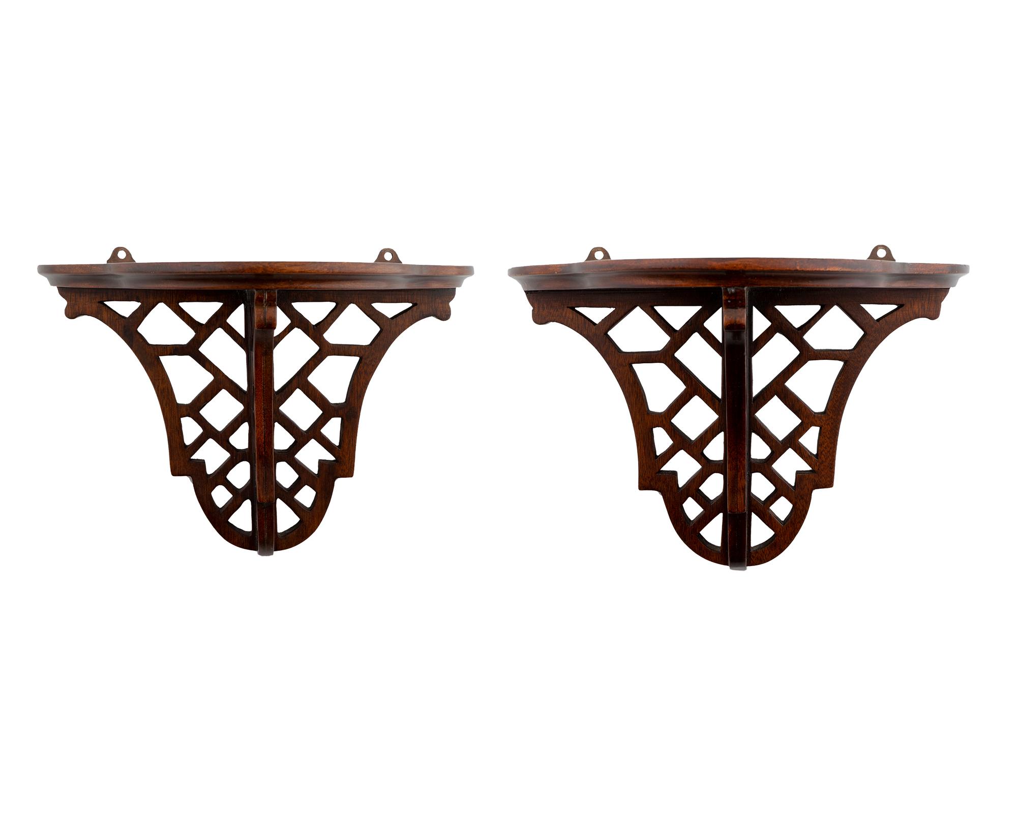 A Pair of English Pierced Carved Mahogany Wall Brackets — 19TH/20TH CENTURY