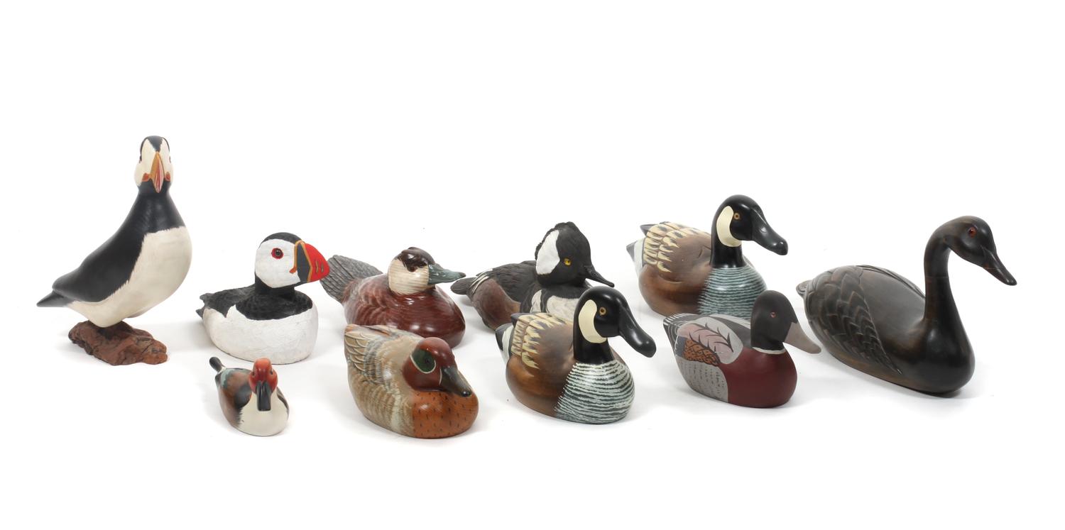 A Collection of Miscellaneous Decorative Decoys Length of longest 20 1/2 inches.