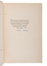 FAULKNER, William (1897-1962). Absalom, Absalom! New York: Random House, 1936.