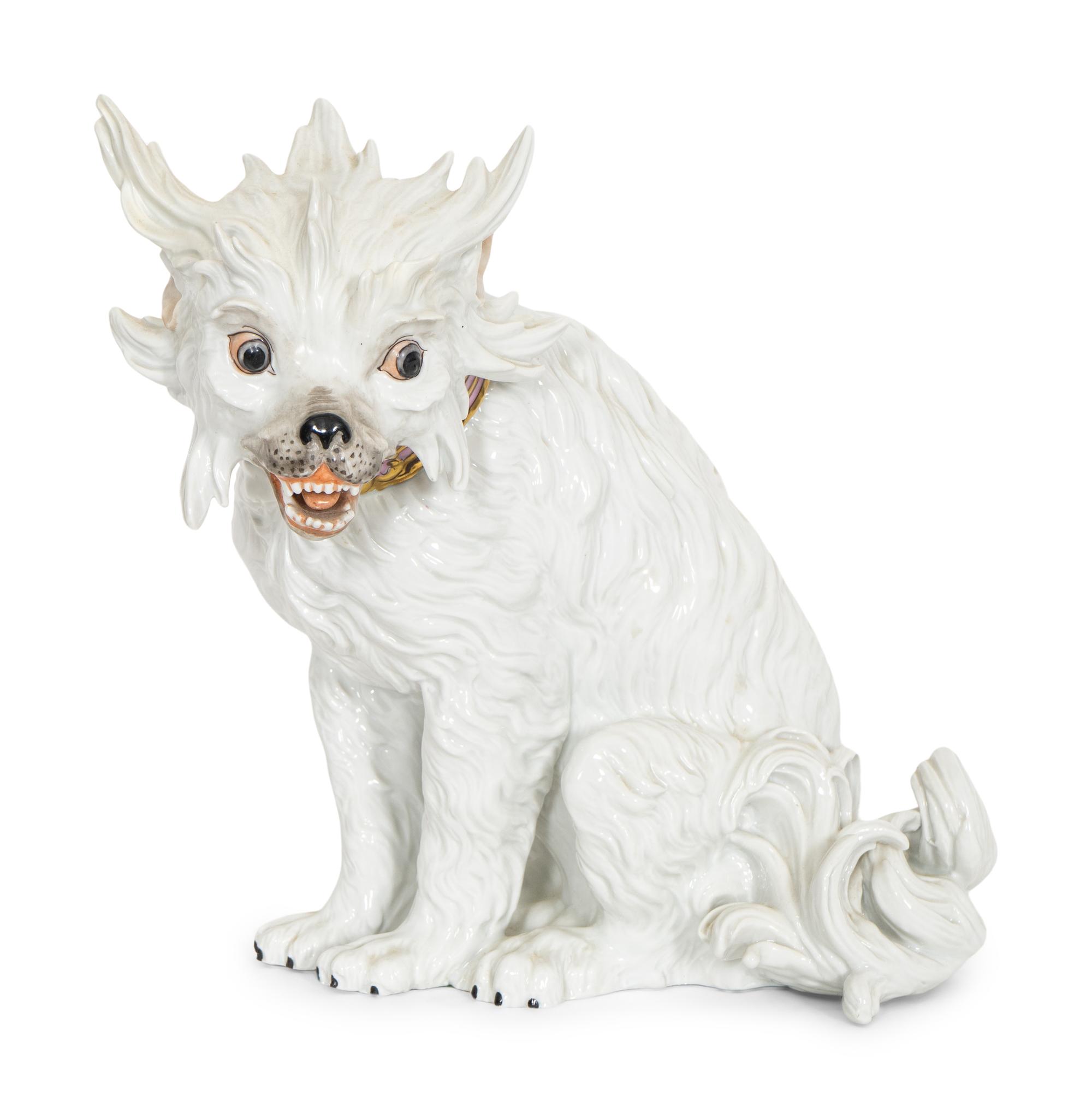 A Dresden Porcelain Bolognese Dog Figure