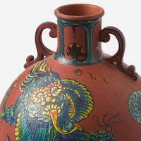 A Wedgwood Enameled-Decorated Rosso Antico Handled Vase UK, circa 1910