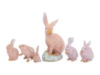 Six Herend Porcelain Rabbits