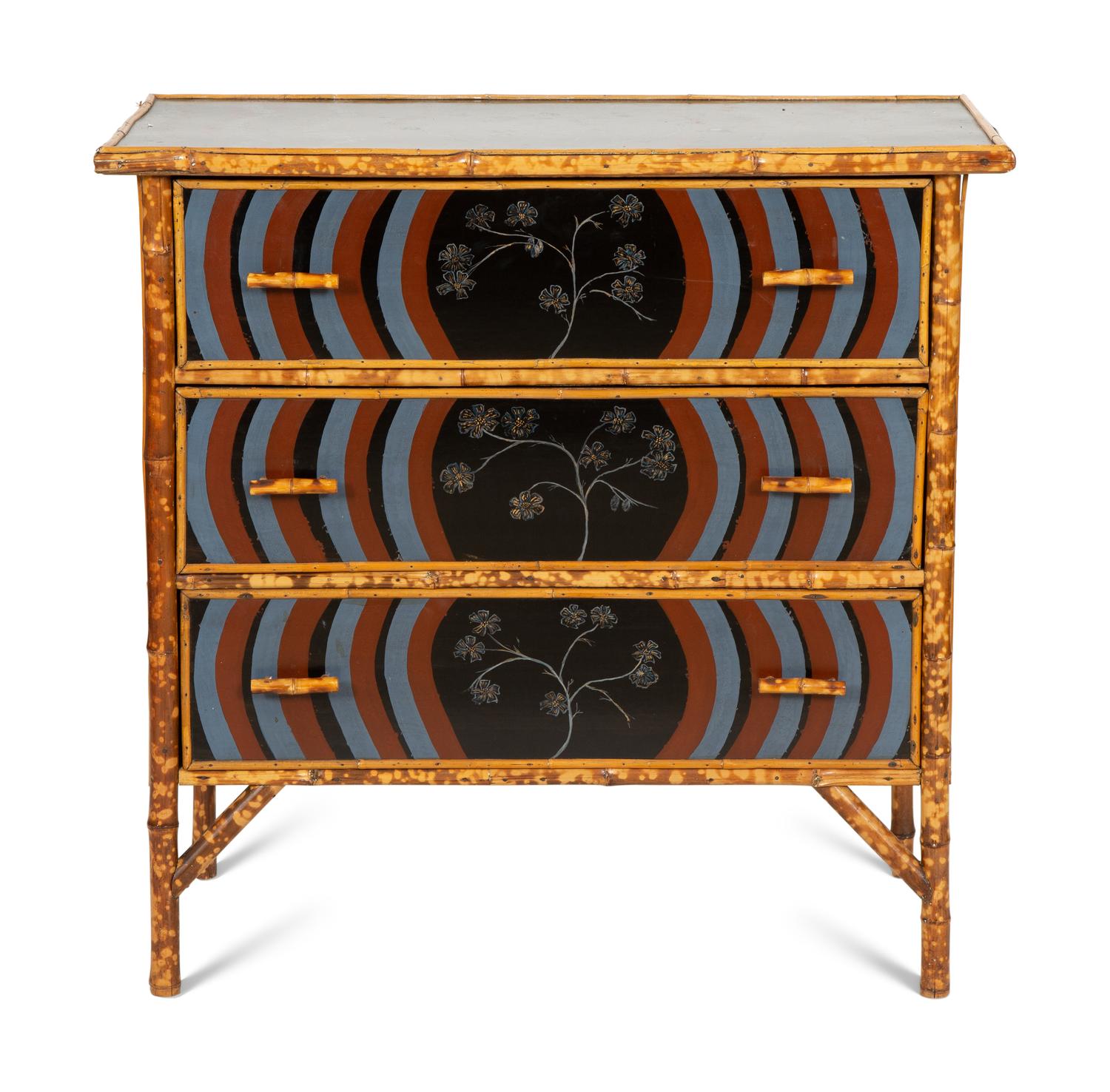 An English Bamboo and Lacquer Chest of Drawers