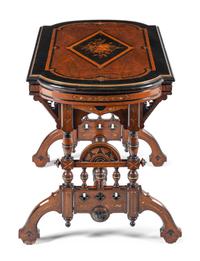 An Aesthetic Movement Part-Ebonized Walnut and Marquetry Side Table