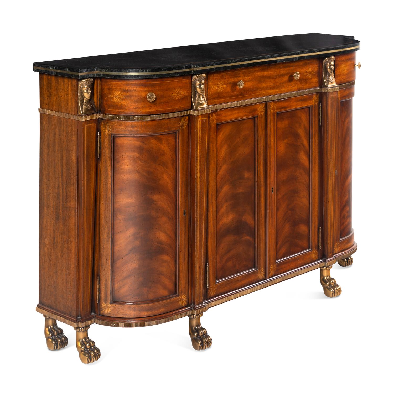 A Maitland-Smith Empire Style Gilt Metal Mounted Fossil Stone Top Cabinet