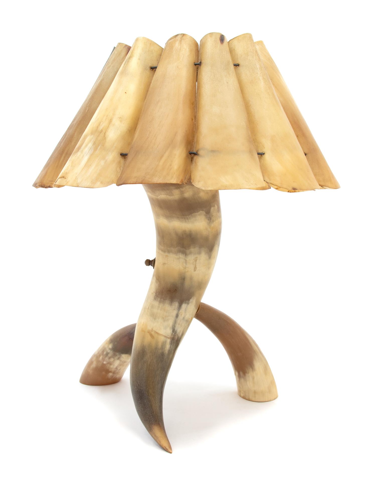 A Small Horn Table Lamp and Shade Height 15 1/2 x diameter 12 inches. — 20TH CENTURY