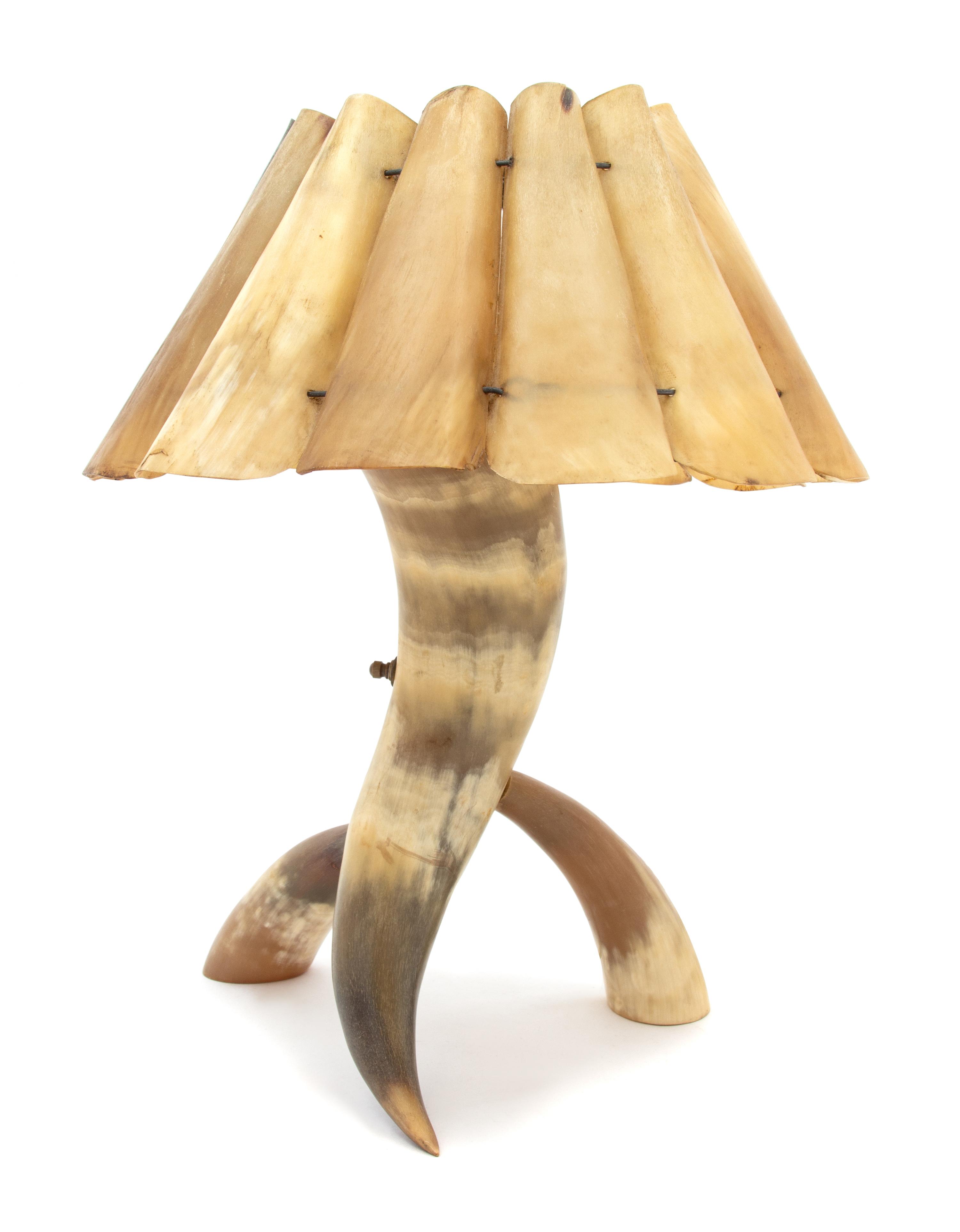 A Small Horn Table Lamp and Shade Height 15 1/2 x diameter 12 inches. — 20TH CENTURY