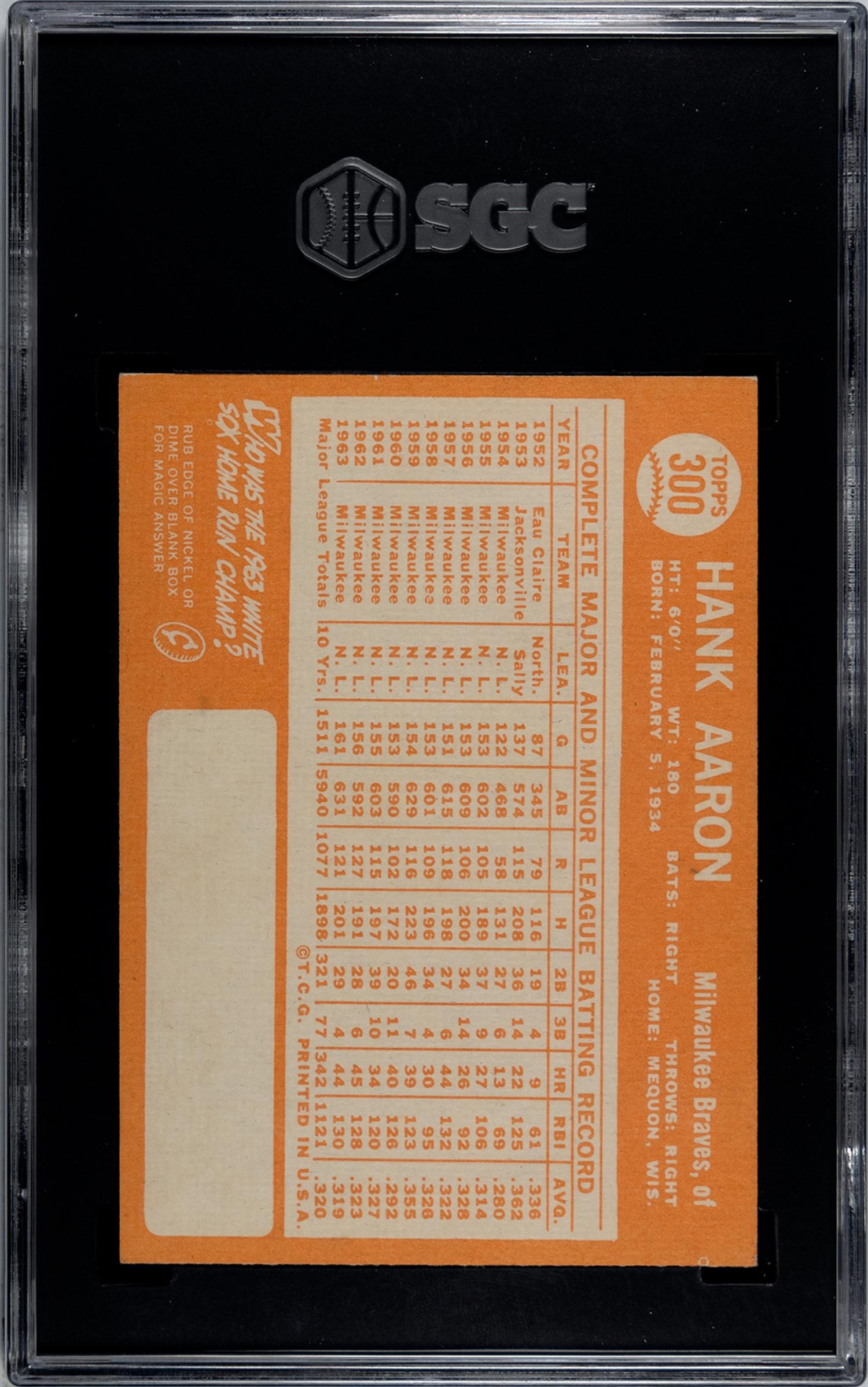 A 1964 Topps Hank Aaron Baseball Card No. 300 (SGC 6.5 EX/NM+)
